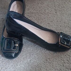 Clarks Black Patent Leather Buckle Flats